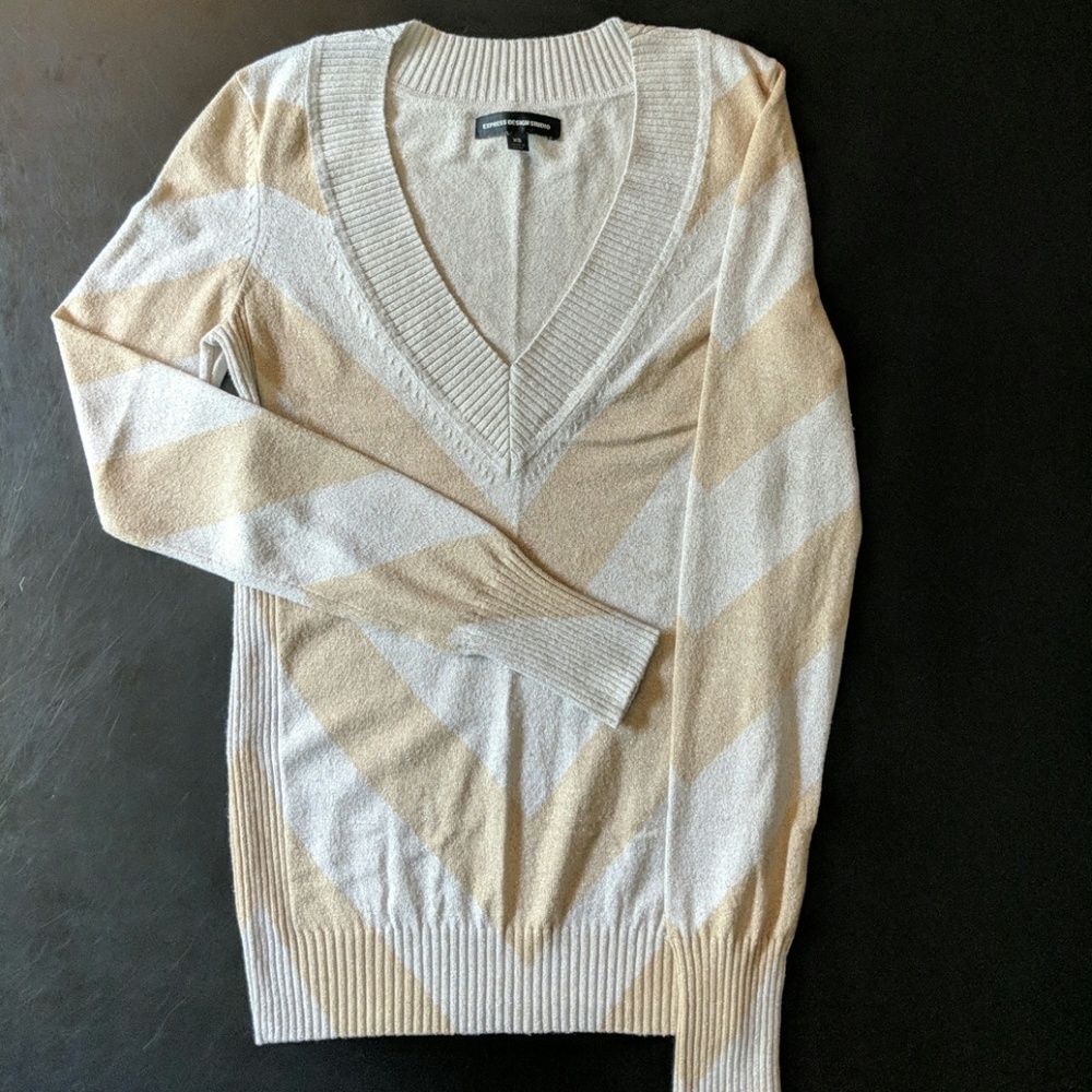 Express Gold and White Glitter Sweater
